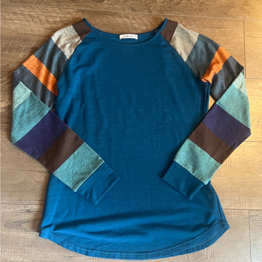 HARHAY Women's Color Block Tunic Round Neck Long Sleeve Shirt